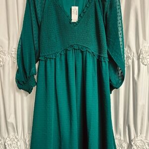 Maurices Emerald Green Long Sleeve Midi Dress